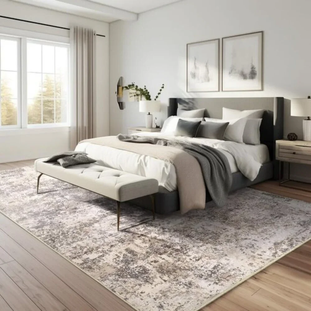 8x10 Brown Washable Area Rug, Ultra-Thin Non-Slip Soft Carpet for Home & Room